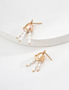 S925 Silver Jellyfish Pearl Tassel Drop Earrings LOJ35
