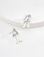 S925 Silver Jellyfish Pearl Tassel Drop Earrings LOJ35