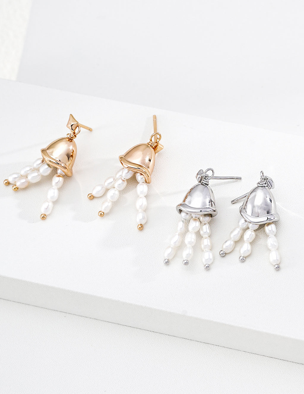 S925 Silver Jellyfish Pearl Tassel Drop Earrings LOJ35