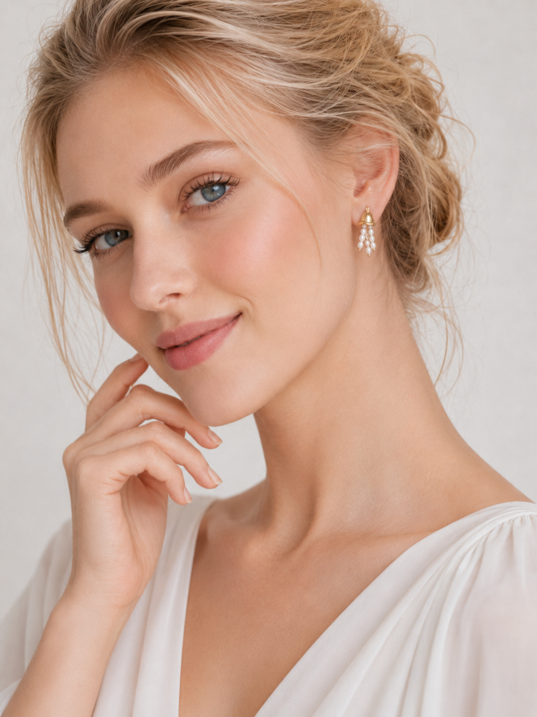 S925 Silver Jellyfish Pearl Tassel Drop Earrings LOJ35