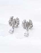 S925 Silver Vintage Bow & Teardrop CZ Drop Earrings LOJ37