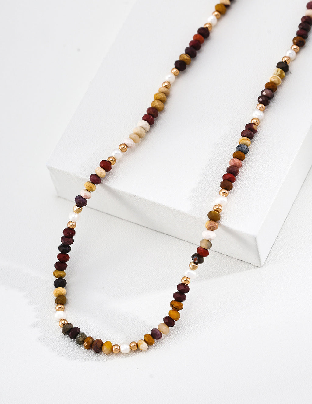 S925 Silver Vintage Mookaite & Pearl Beaded Necklace LOJ42
