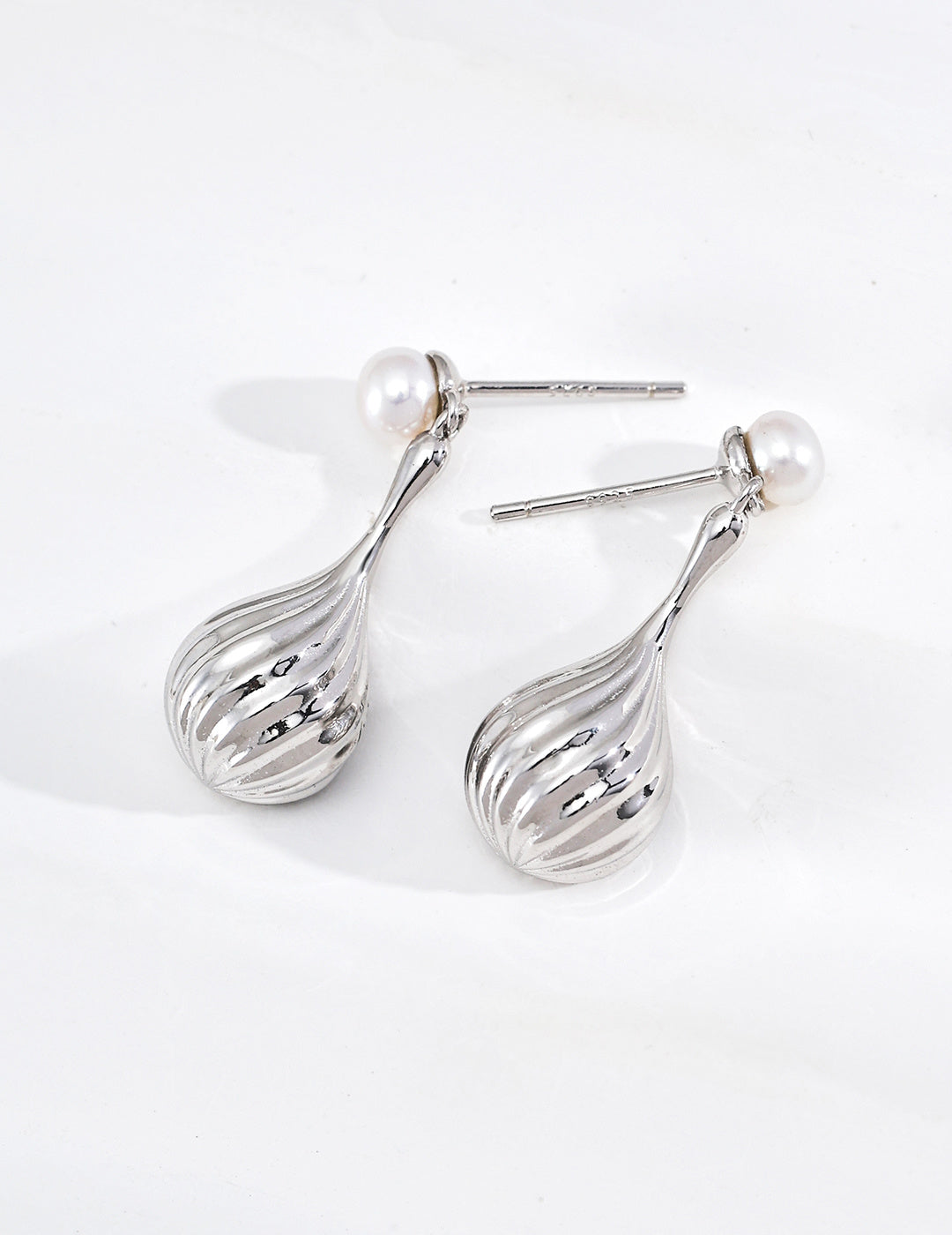 S925 Silver Pearl Stud & Twisted Teardrop Drop Earrings LOJ43
