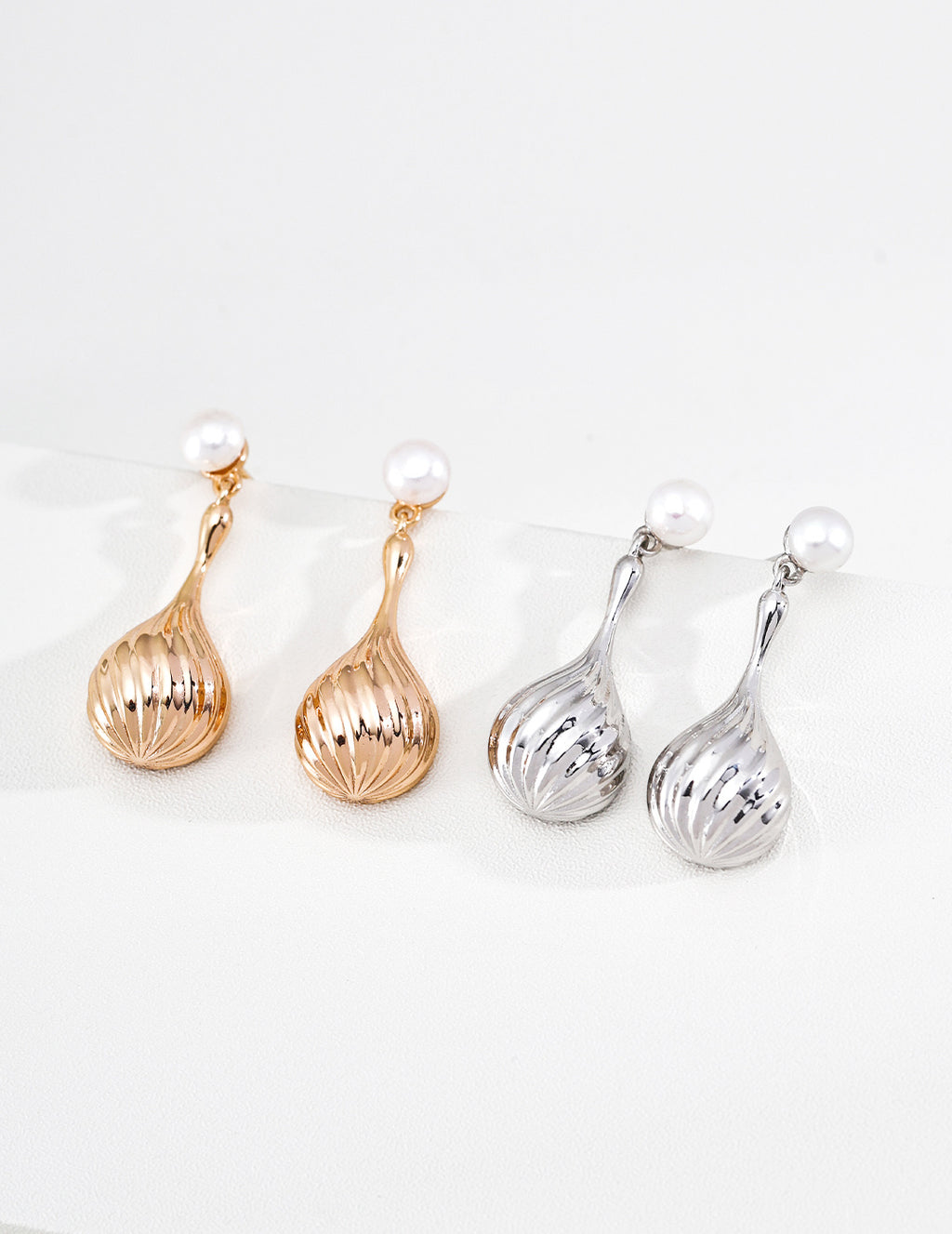 S925 Silver Pearl Stud & Twisted Teardrop Drop Earrings LOJ43