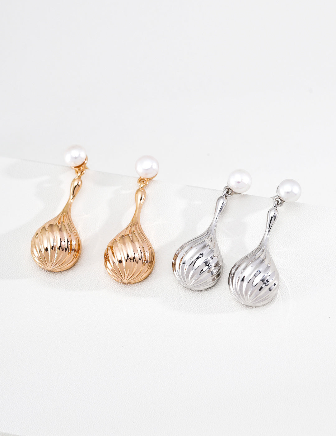 S925 Silver Pearl Stud & Twisted Teardrop Drop Earrings LOJ43