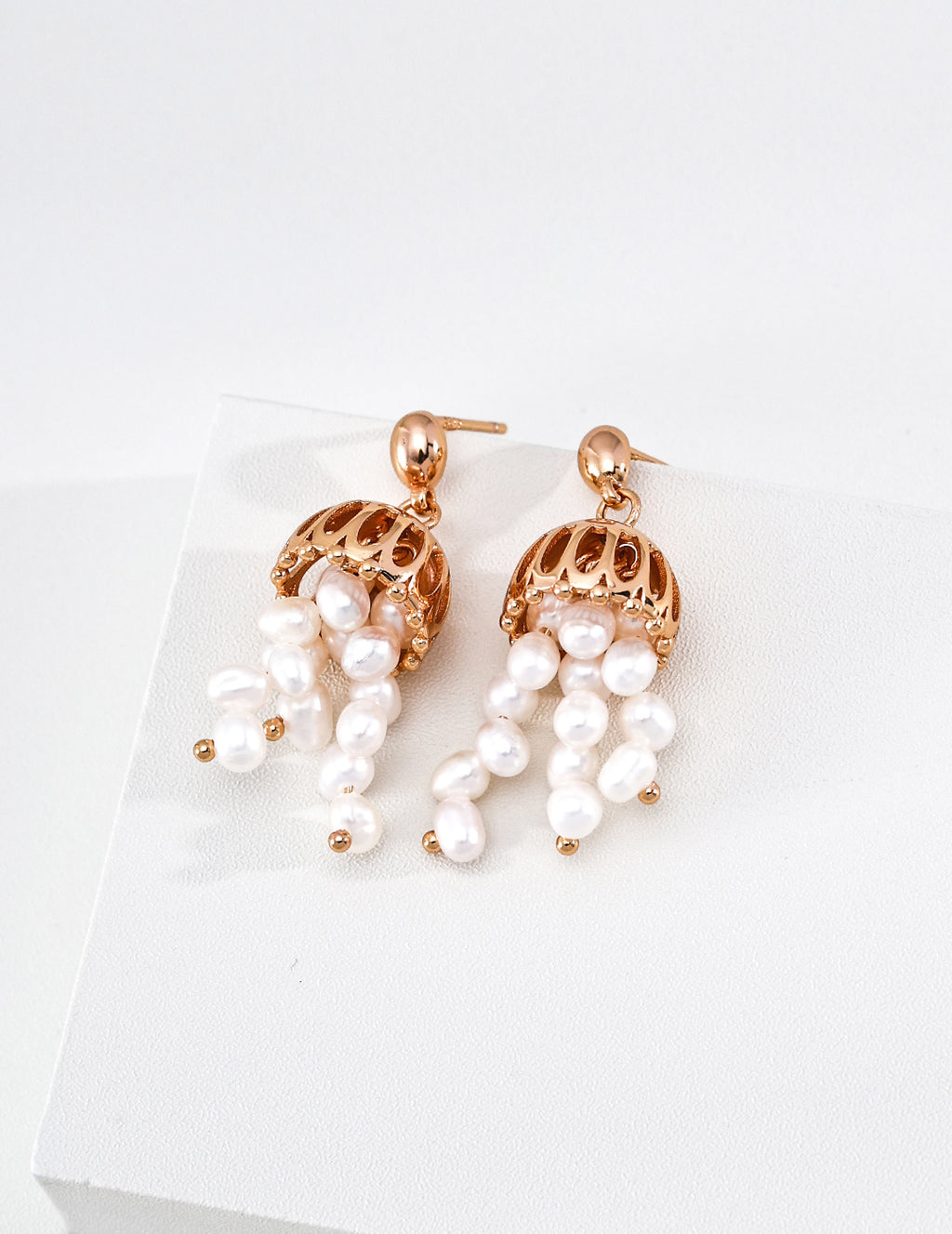 S925 Silver Wind Chime Pearl Tassel Drop Earrings LOJ45