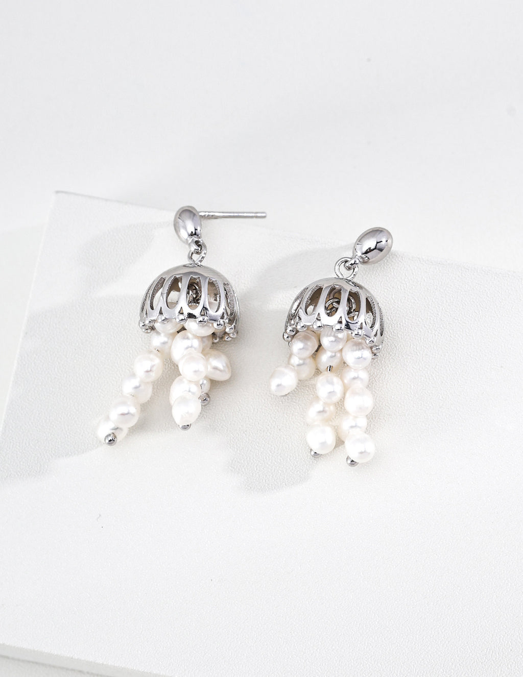 S925 Silver Wind Chime Pearl Tassel Drop Earrings LOJ45