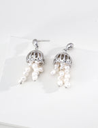 S925 Silver Wind Chime Pearl Tassel Drop Earrings LOJ45
