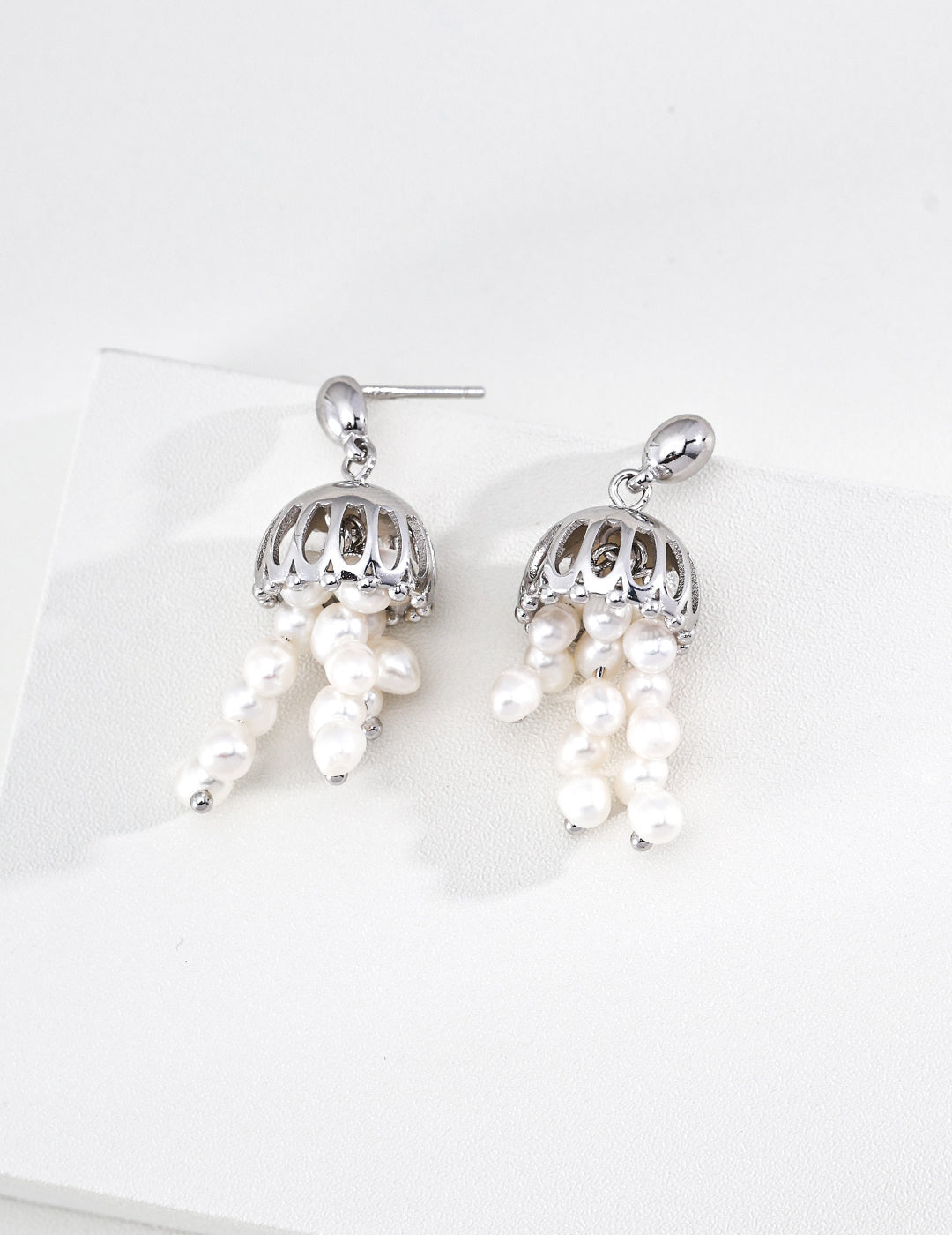 S925 Silver Wind Chime Pearl Tassel Drop Earrings LOJ45