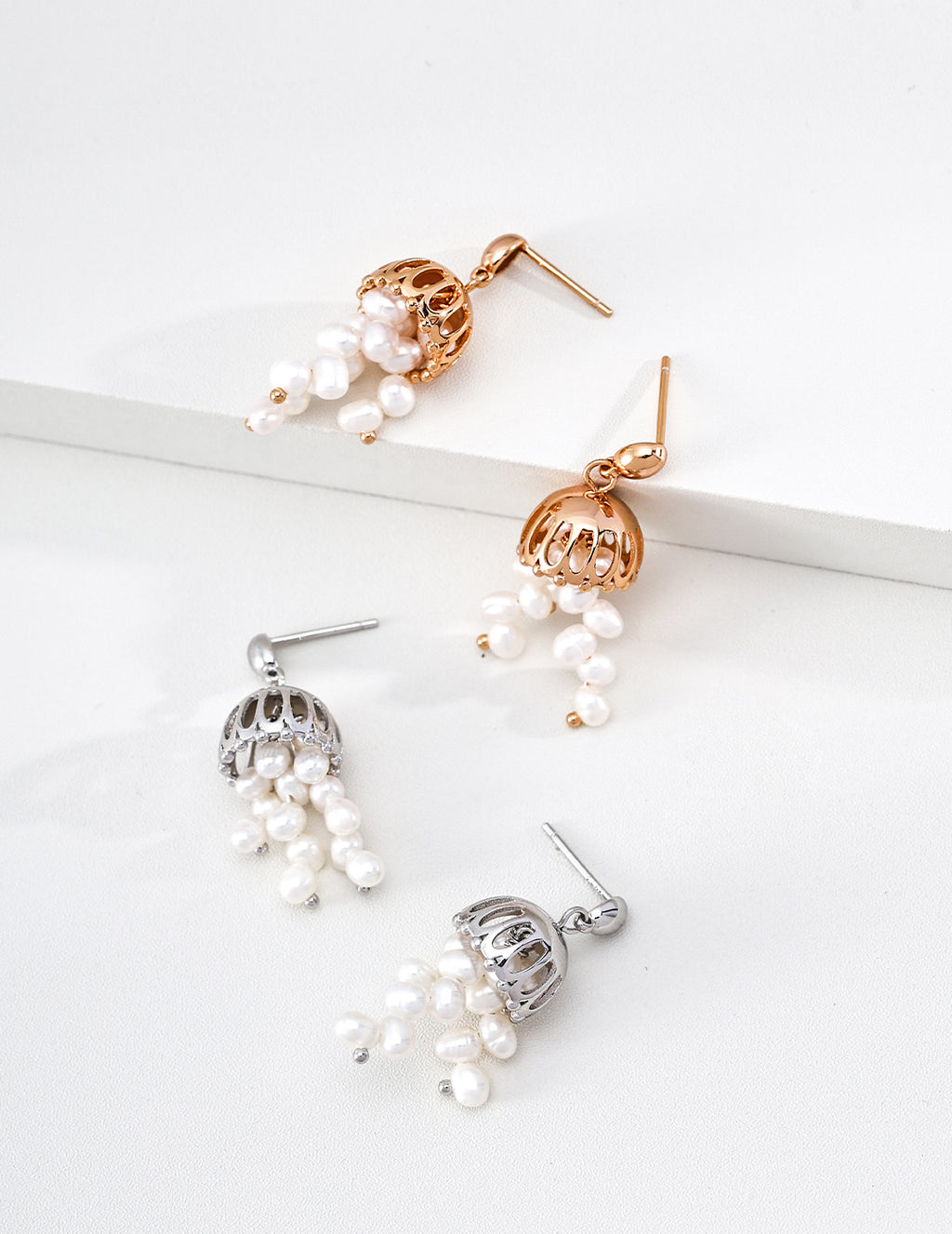 S925 Silver Wind Chime Pearl Tassel Drop Earrings LOJ45