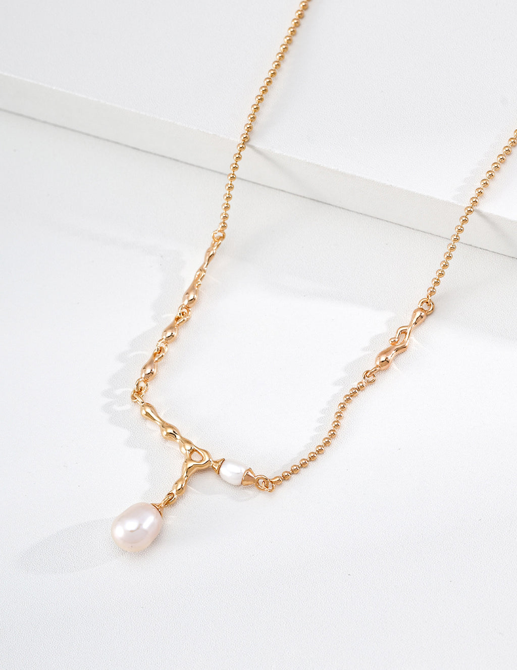 S925 Silver Molten Lava Pearl Drop Necklace LOJ47
