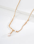 S925 Silver Molten Lava Pearl Drop Necklace LOJ47