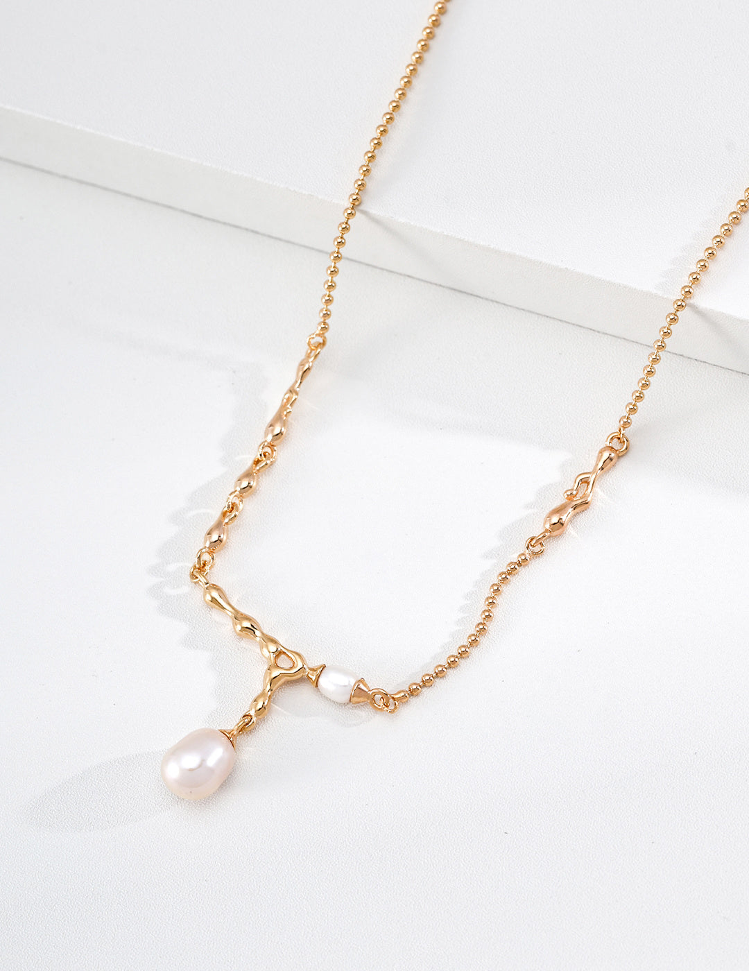 S925 Silver Molten Lava Pearl Drop Necklace LOJ47