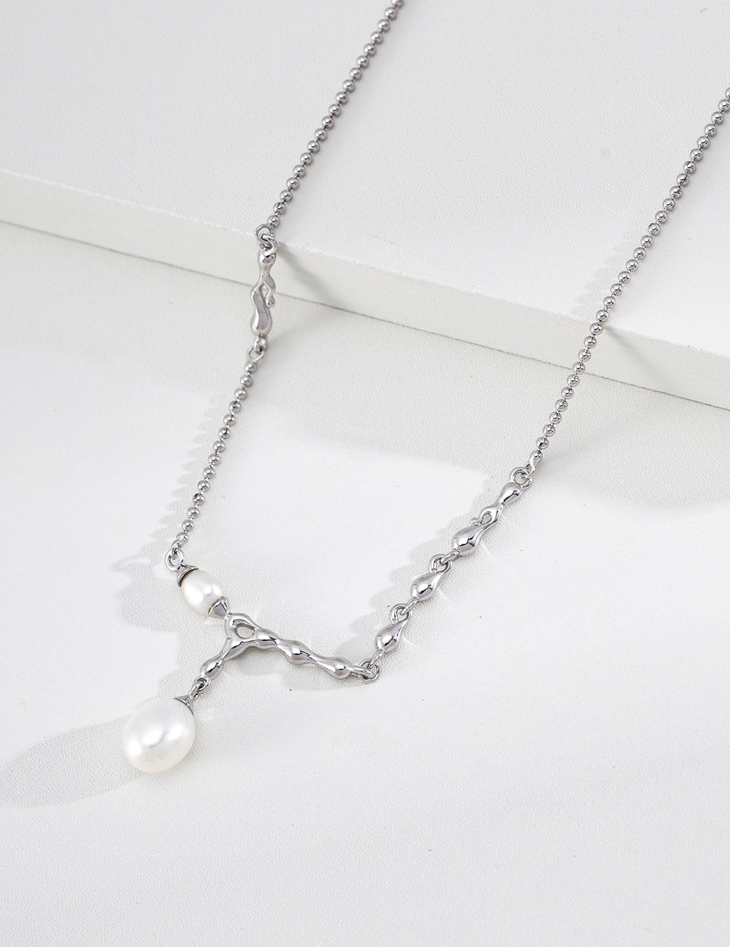 S925 Silver Molten Lava Pearl Drop Necklace LOJ47