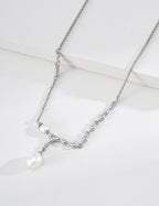 S925 Silver Molten Lava Pearl Drop Necklace LOJ47