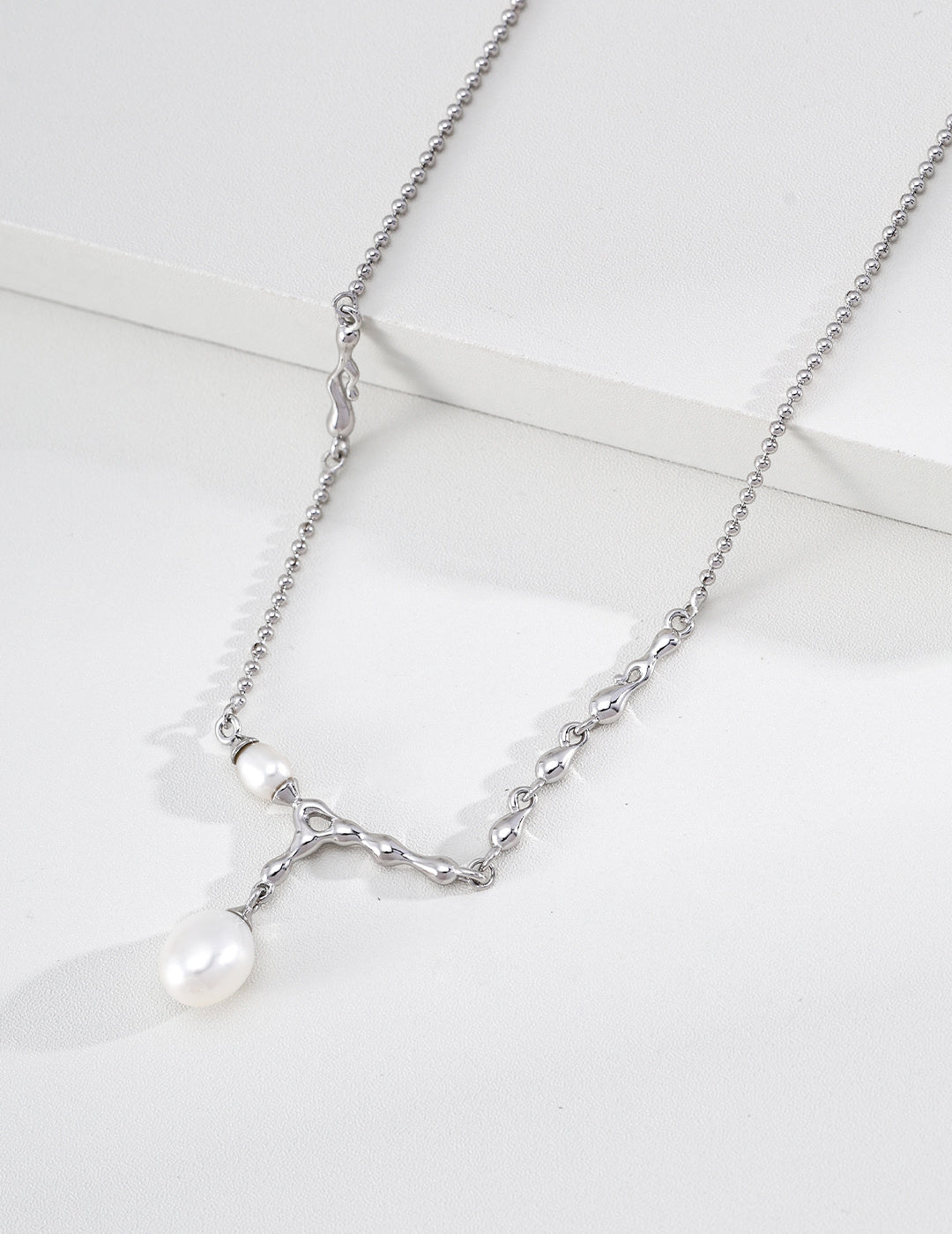 S925 Silver Molten Lava Pearl Drop Necklace LOJ47