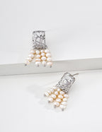 S925 Silver Woven Cage & Pearl Tassel Drop Earrings LOJ50