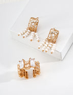 S925 Silver Woven Cage & Pearl Tassel Drop Earrings LOJ50