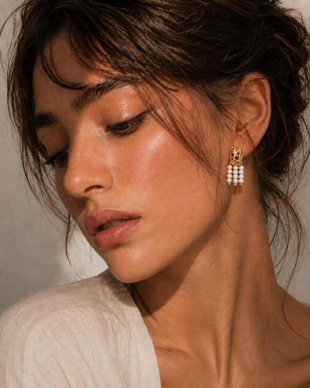 S925 Silver Woven Cage & Pearl Tassel Drop Earrings LOJ50