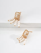 S925 Silver Woven Cage & Pearl Tassel Drop Earrings LOJ50
