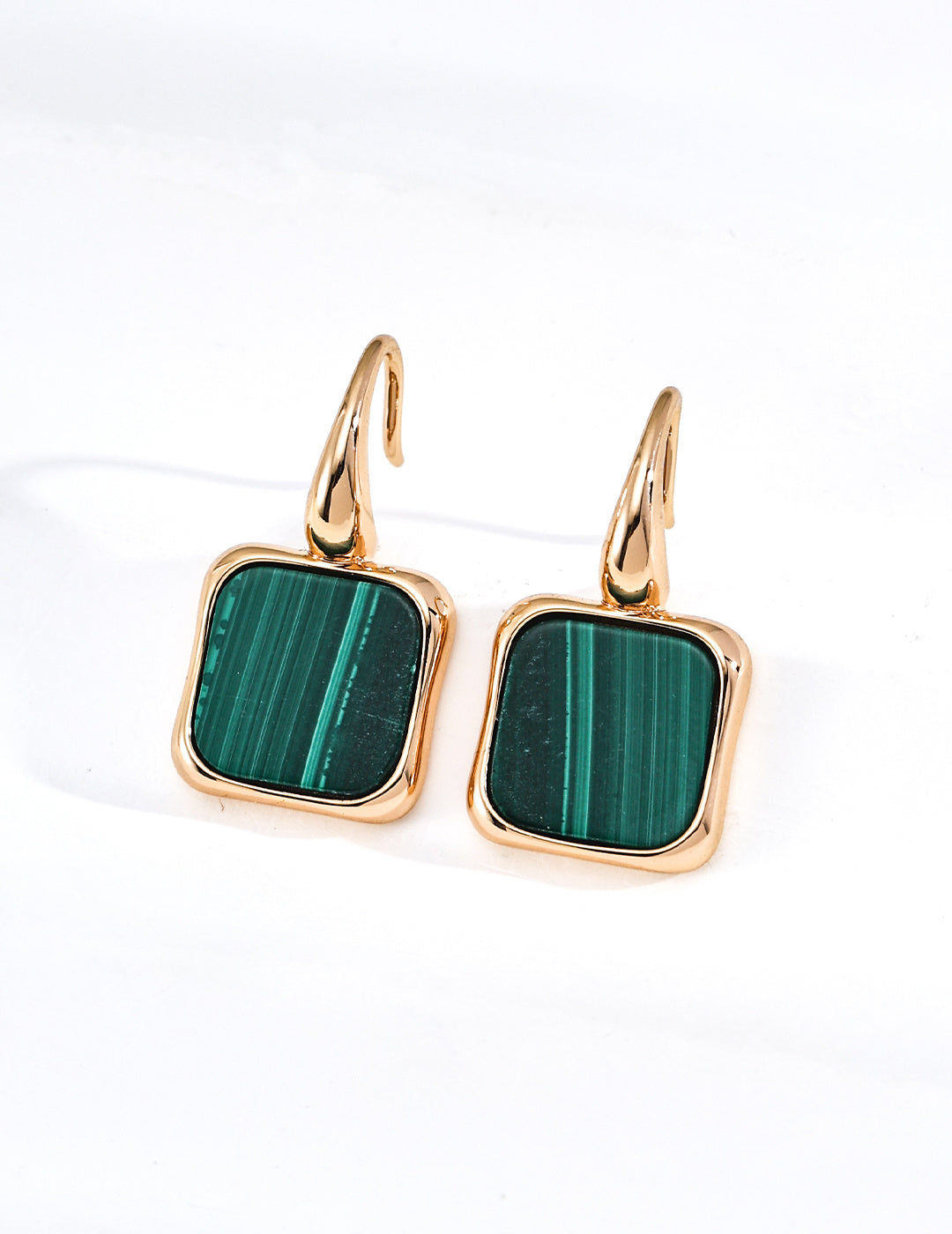 S925 Silver Malachite Square Hook Drop Earrings LOJ52