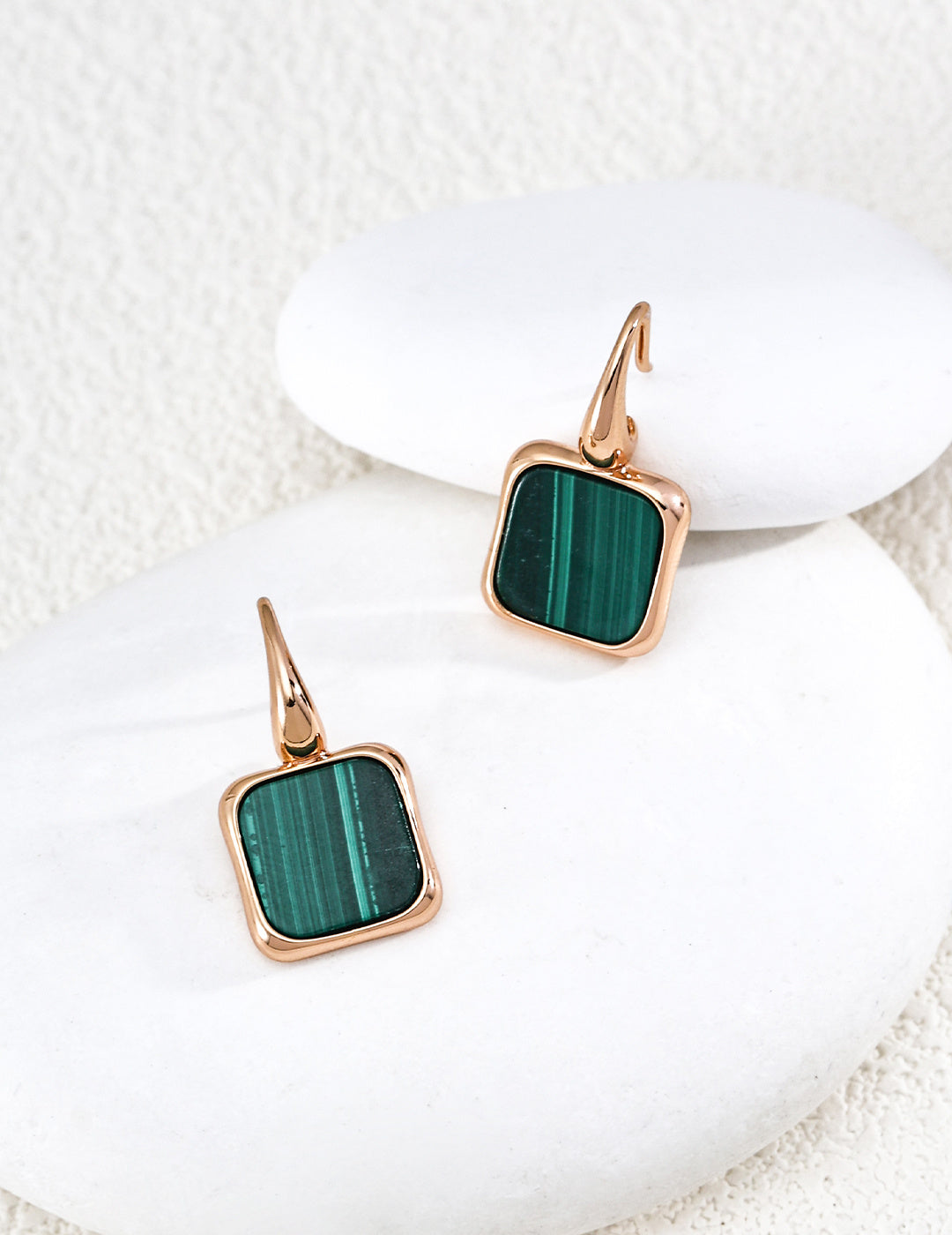 S925 Silver Malachite Square Hook Drop Earrings LOJ52