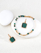 S925 Silver Malachite Square Hook Drop Earrings LOJ52