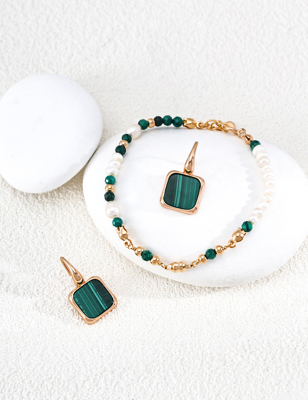 S925 Silver Malachite Square Hook Drop Earrings LOJ52