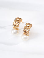 S925 Silver Wave Texture CZ & Pearl Drop Earrings LOJ53