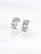 S925 Silver Wave Texture CZ & Pearl Drop Earrings LOJ53