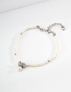 S925 Silver Natural Pearl Bracelet with Gold Bow Charm LOJ55