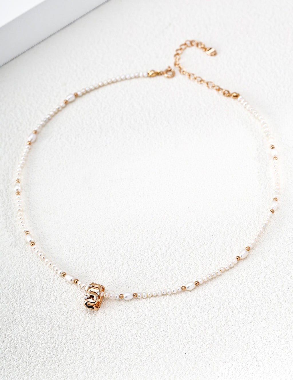 S925 Silver Natural Pearl Necklace with CZ Wave Barrel Pendant LOJ57