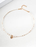S925 Silver Natural Pearl Necklace with CZ Wave Barrel Pendant LOJ57