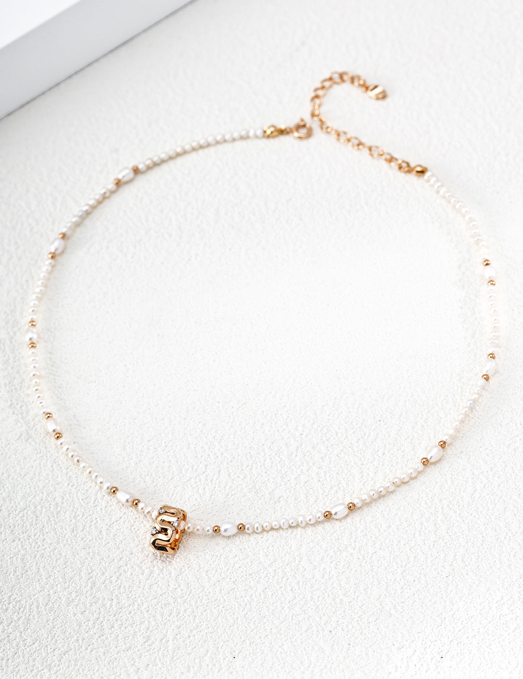 S925 Silver Natural Pearl Necklace with CZ Wave Barrel Pendant LOJ57