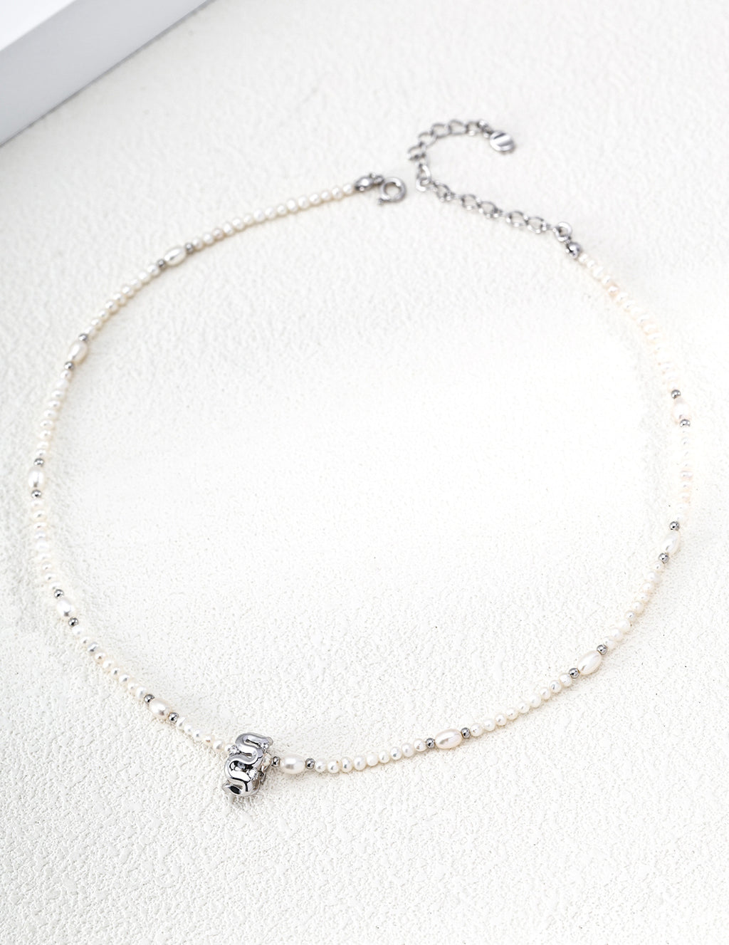 S925 Silver Natural Pearl Necklace with CZ Wave Barrel Pendant LOJ57