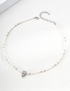 S925 Silver Natural Pearl Necklace with CZ Wave Barrel Pendant LOJ57