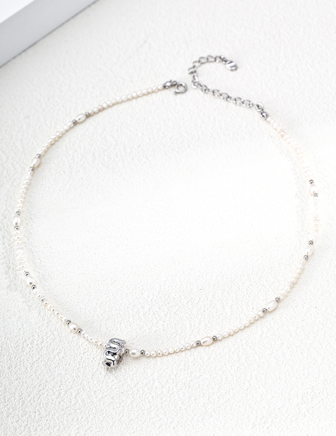 S925 Silver Natural Pearl Necklace with CZ Wave Barrel Pendant LOJ57