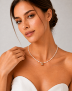 S925 Silver Natural Pearl Necklace with CZ Wave Barrel Pendant LOJ57