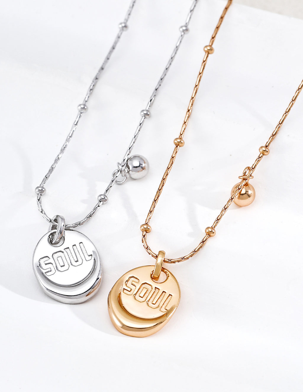 S925 Silver "SOUL" Stacked Disc Pendant Necklace LOJ59