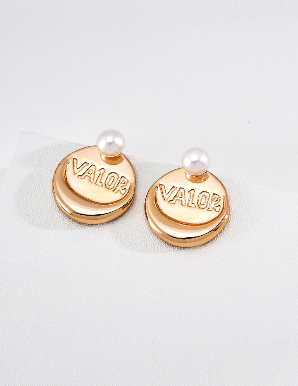 S925 Silver Pearl & "VALOR" Stacked Disc Stud Earrings LOJ61