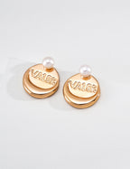 S925 Silver Pearl & "VALOR" Stacked Disc Stud Earrings LOJ61
