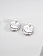 S925 Silver Pearl & "VALOR" Stacked Disc Stud Earrings LOJ61