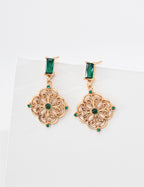 S925 Silver Emerald Green CZ Filigree Medallion Drop Earrings LOJ63