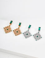 S925 Silver Emerald Green CZ Filigree Medallion Drop Earrings LOJ63