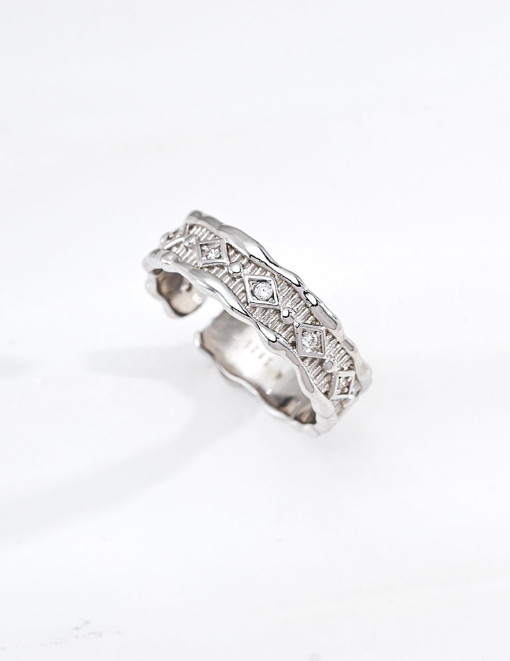 S925 Silver Vintage Art Deco CZ Open Cuff Ring LOJ65