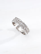 S925 Silver Vintage Art Deco CZ Open Cuff Ring LOJ65