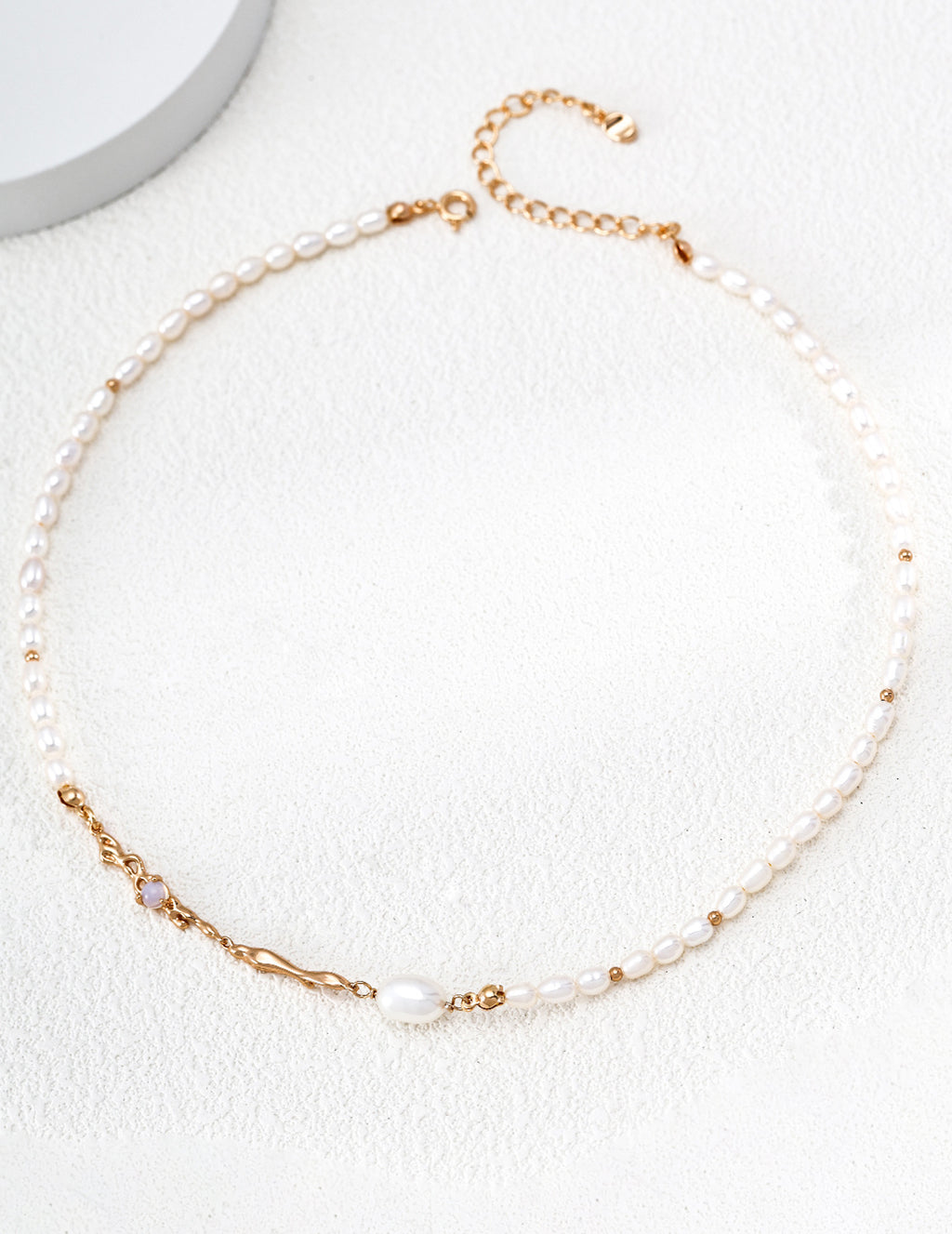 S925 Silver Natural Pearl & Opal Liquid Flow Necklace LOJ67