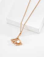 S925 Silver Vintage Ginkgo Leaf & Pearl Pendant Necklace LOJ68