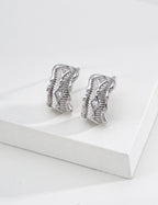 S925 Silver Vintage Ribbed Barrel CZ Stud Earrings LOJ72