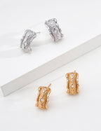 S925 Silver Vintage Ribbed Barrel CZ Stud Earrings LOJ72